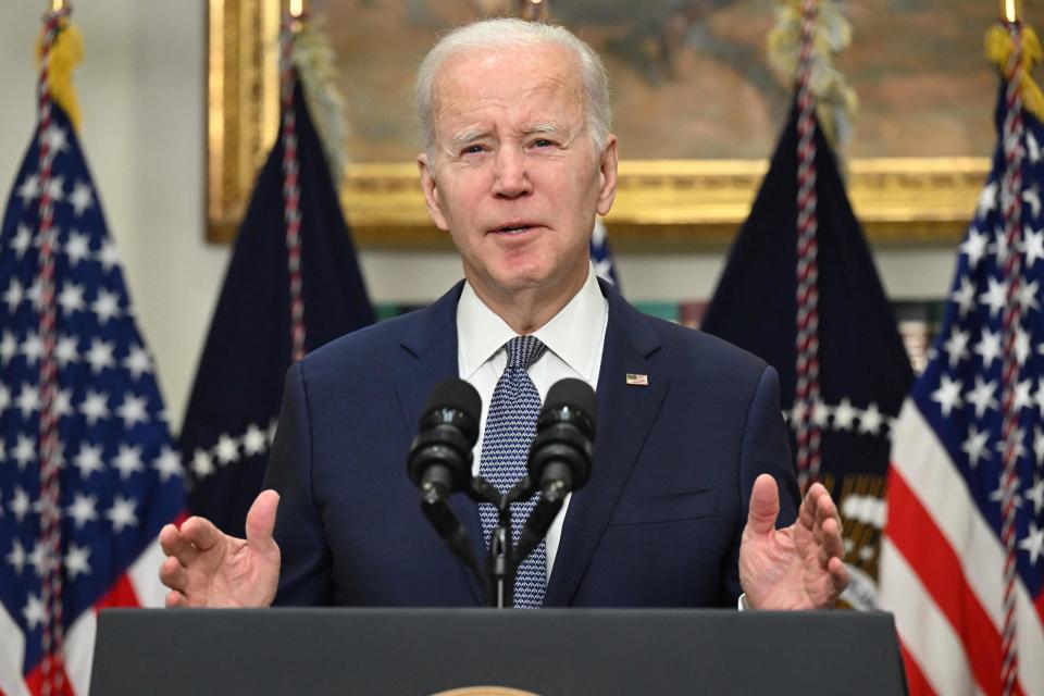 President Joe Biden speaks about the US banking system on March 13, 2023 in the Roosevelt Room of the White House in Washington, D..