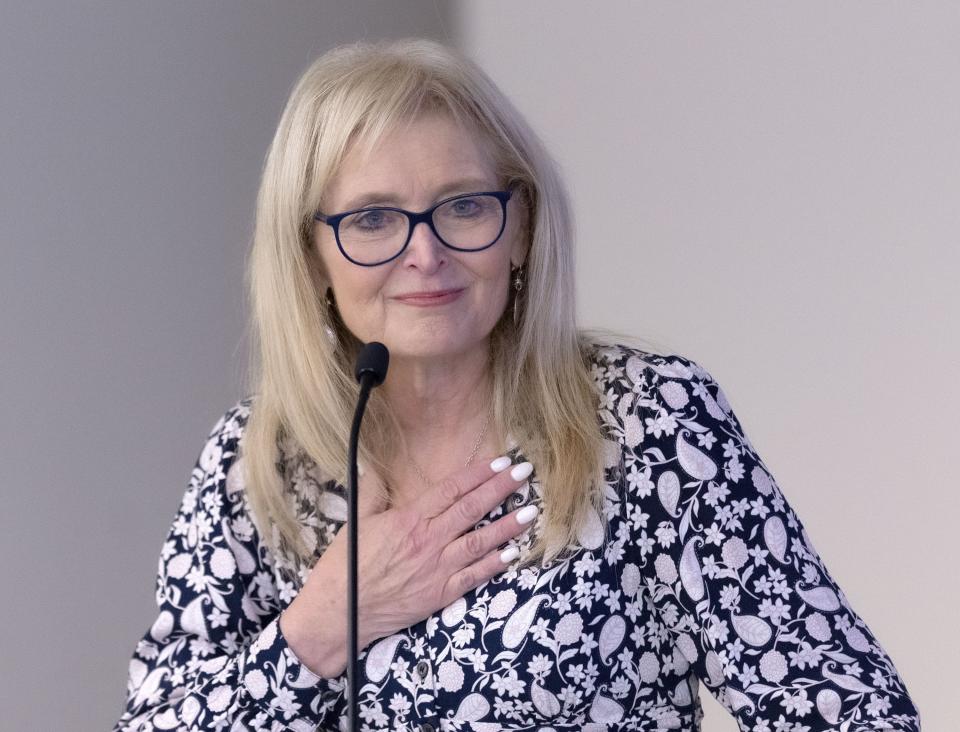 Katrina Lantos Swett, president of the Lantos Foundation for Human Rights and Justice, speaks at the International Religious Freedoms Summit at the Relief Society building located on Temple Square in Salt Lake City on Wednesday, Aug. 23, 2023. | Laura Seitz, Deseret News