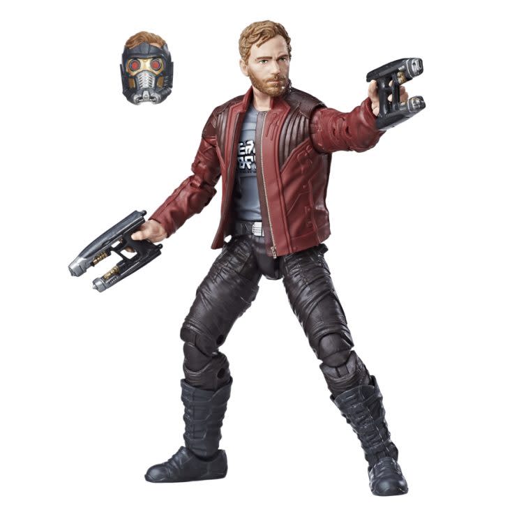 Switch between the helmeted Peter Quill or the dreamy Chris Pratt sculpt. (Courtesy of Hasbro)