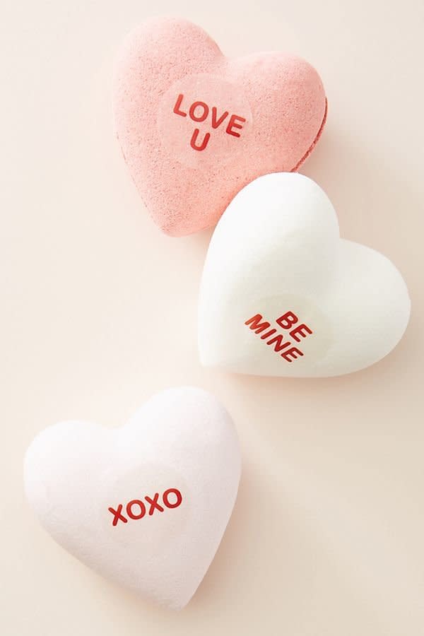 Get them <a href="https://www.anthropologie.com/shop/george-viv-conversation-heart-bath-bomb?category=valentines-day-shop&amp;color=010&amp;type=DEFAULT" target="_blank" rel="noopener noreferrer">here</a>.