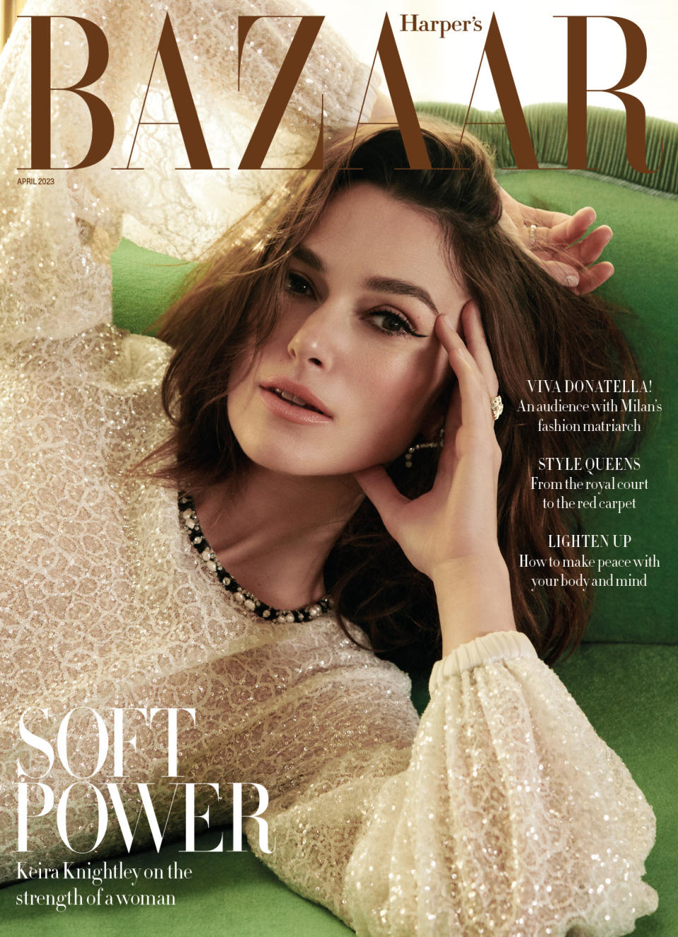 Keira Knightley graces the April cover of Harper's Bazaar UK