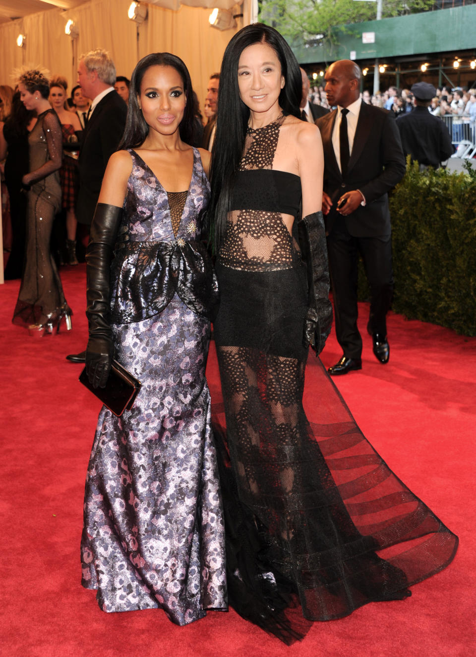 FILE - This May 6, 2013 file photo shows actress Kerry Washington, left, and fashion designer Vera Wang at The Metropolitan Museum of Art Costume Institute gala benefit, "Punk: Chaos to Couture", in New York. Wang, 63, was honored for her lifetime achievement by the Council of Fashion Designers at its star-studded awards show Monday night. She received the award from her former employer and mentor Ralph Lauren, and she received a standing ovation from her peers. (Photo by Evan Agostini/Invision/AP, file)