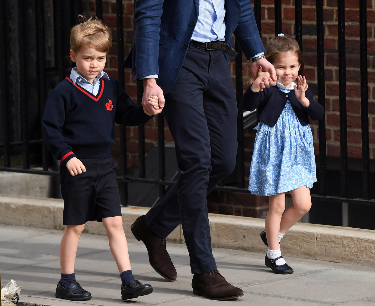 Prince George and Princess Charlotte at the Lindo Wing after the Duchess of Cambridge gave birth to their brother. [Photo: Getty]