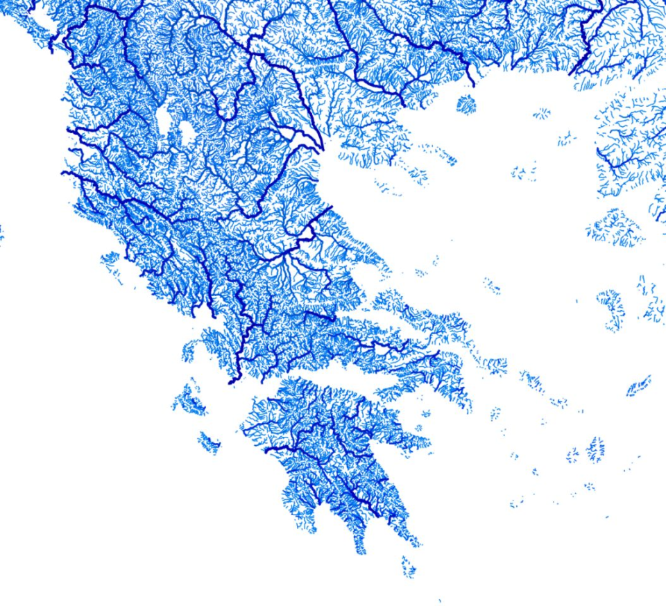 Un mapa de los ríos de Grecia.