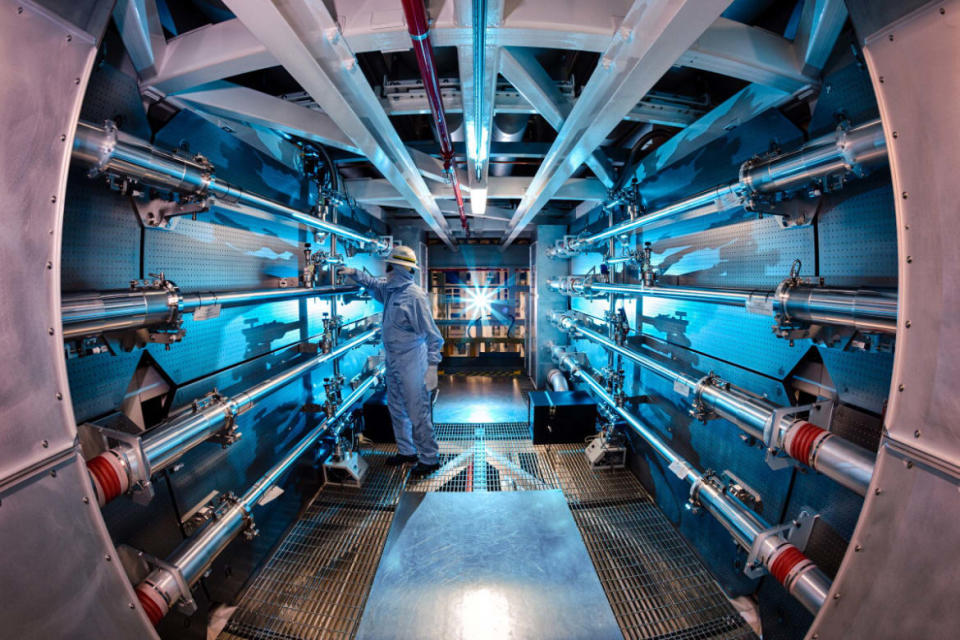 <div class="inline-image__caption"><p>Inside the National Ignition Facility.</p></div> <div class="inline-image__credit">Courtesy Lawrence Livermore National Laboratory. </div>