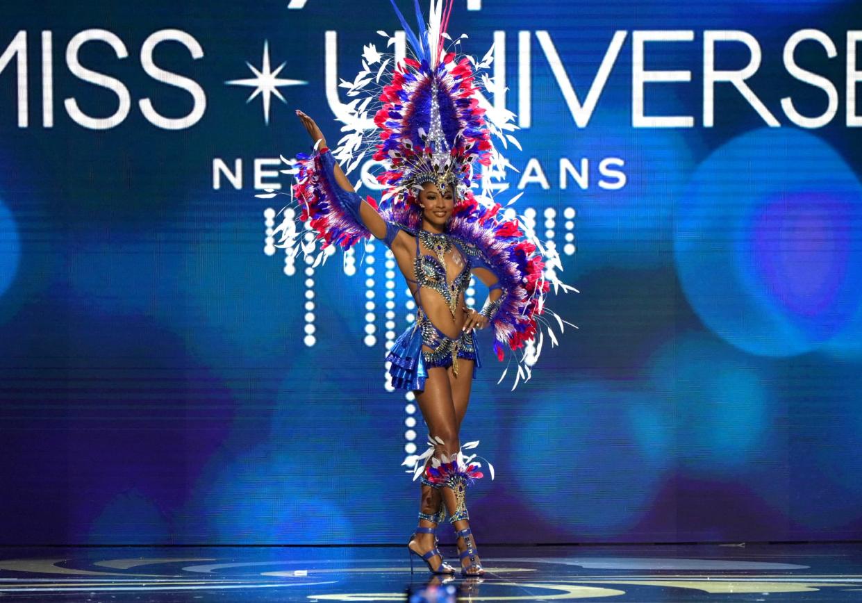 Floriane Bascou, première dauphine de Miss France 2022, sur la scène du show préliminaire de Miss Univers, le 11 janvier 2023. - Josh Brasted - Getty Images North America  - AFP