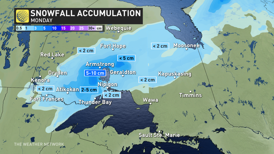 Northwestern Ontario snowfall accumulation April 29 2024