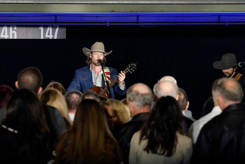 Country music superstar Brian Kelley performs at the 104th annual meeting of the Daytona Regional Chamber of Commerce at Daytona International Speedway on Friday, Feb. 2, 2024. Kelley, formerly of the hit duo Florida Georgia Line, performed some of the songs from his upcoming solo album and spoke about growing up in Ormond Beach as well as his business ventures.
