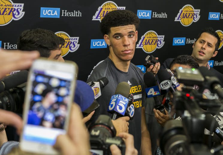 Lonzo Ball had his first workout with the Lakers on June 7. (AP)