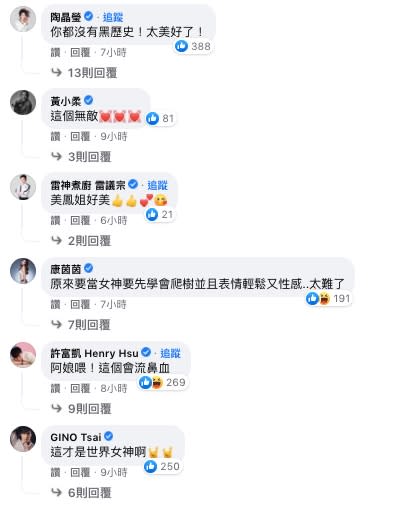 陳美鳳辣照吸引一票演藝圈好友留言。（圖／翻攝自陳美鳳Facebook）