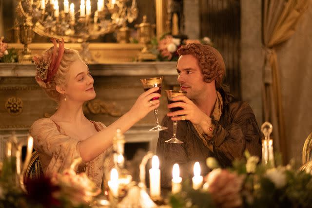 <p>Ollie Upton/Hulu</p> Elle Fanning and Nicholas Hoult in 'The Great'