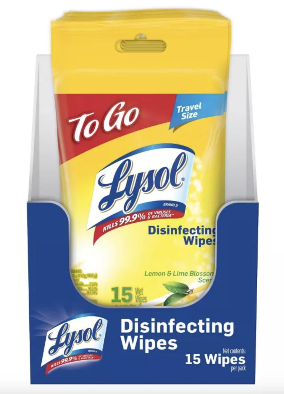 a package of Lysol disinfecting wipes