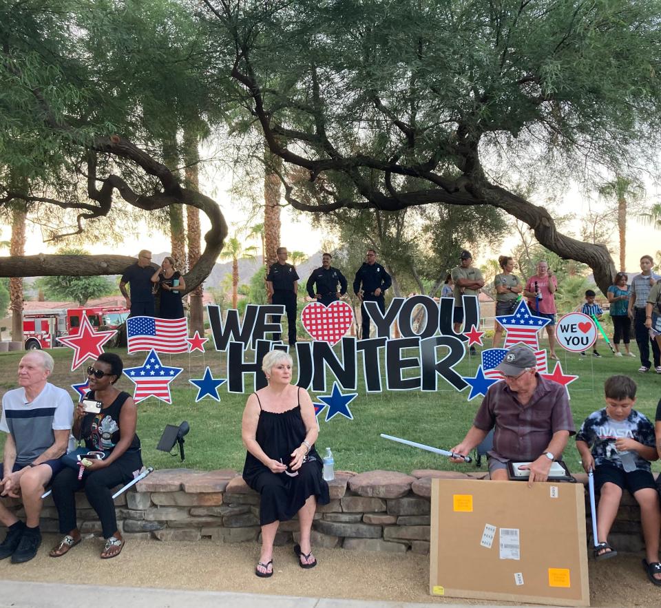A "We Love You Hunter" sign at the candlelight vigil held for Marine Cpl. Hunter Lopez of Indio on Aug. 26, 2022.  Lopez was killed in a suicide bomb attack in Afghanistan a year prior.