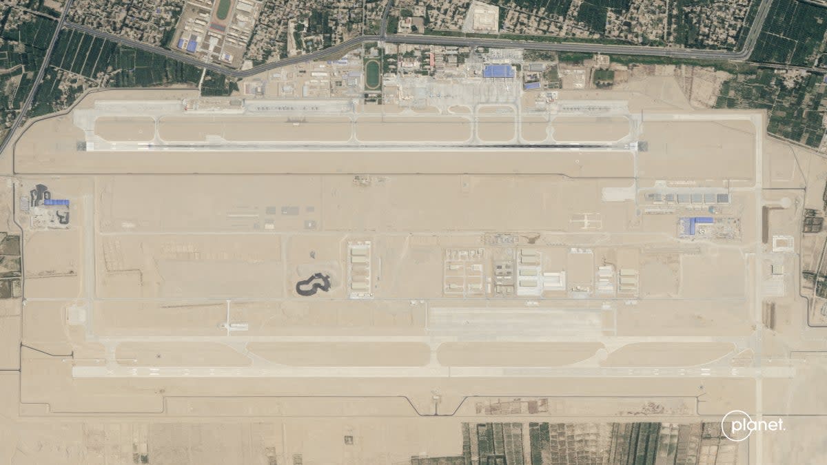 Satellite image of the Hotan air base in China shows traces of construction in May 2023 (Planet Labs PBC)
