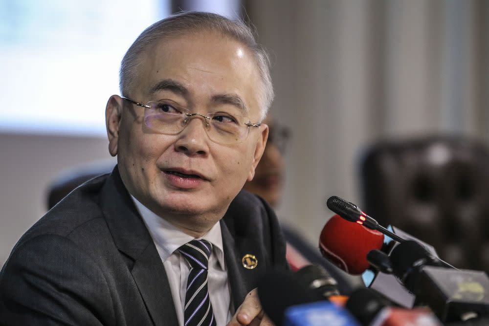 Transport Minister Datuk Seri Wee Ka Siong speaks to reporters during a press conference at Parliament, Kuala Lumpur July 27, 2020. — Picture by Hari Anggara