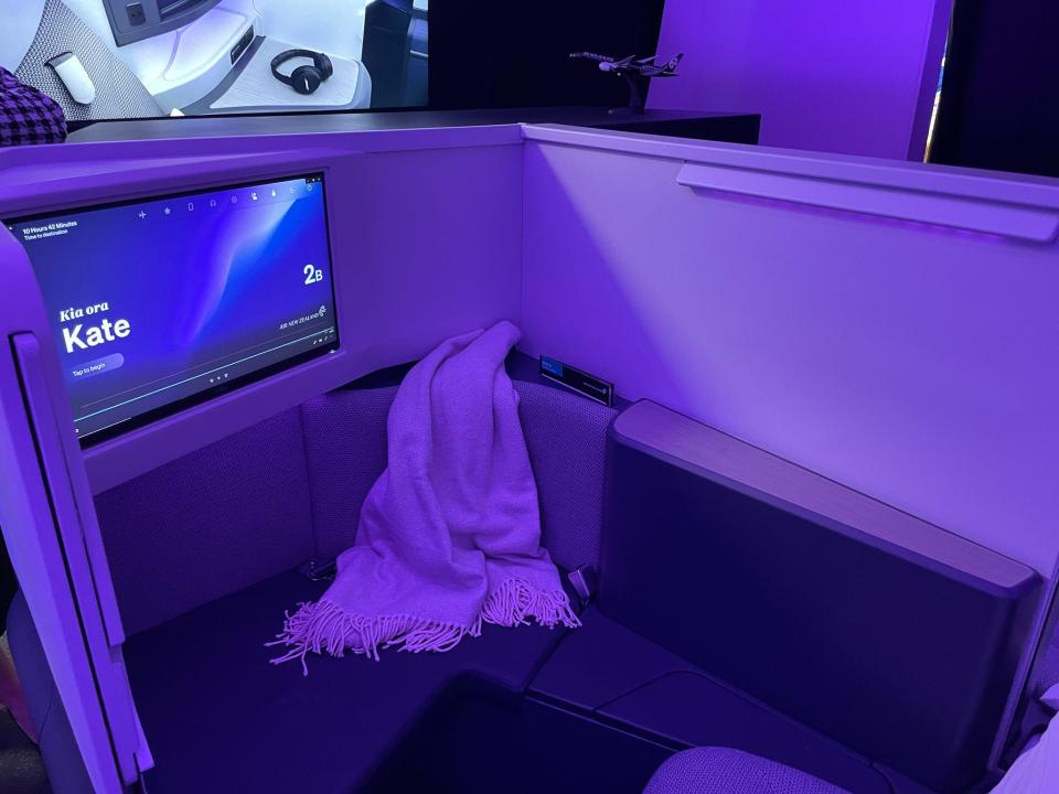 The interior of the redesigned Air New Zealand plane cabin.