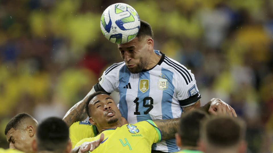 Otamendi's header earned Argentina a famous win. - Ricardo Moraes/Reuters