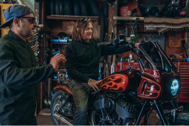 Norman Reedus sits on his new custom Indian Sport Chief by Powerplant Motorcycles.<p>Indian Motorcycles</p>