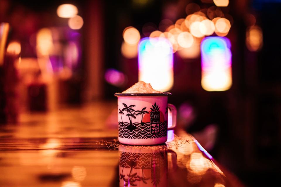 The Hot Buttered Painkiller from Tiki Tatsu-Ya is made with rum, hot tea, a special whipped cream and a sweet butter batter.