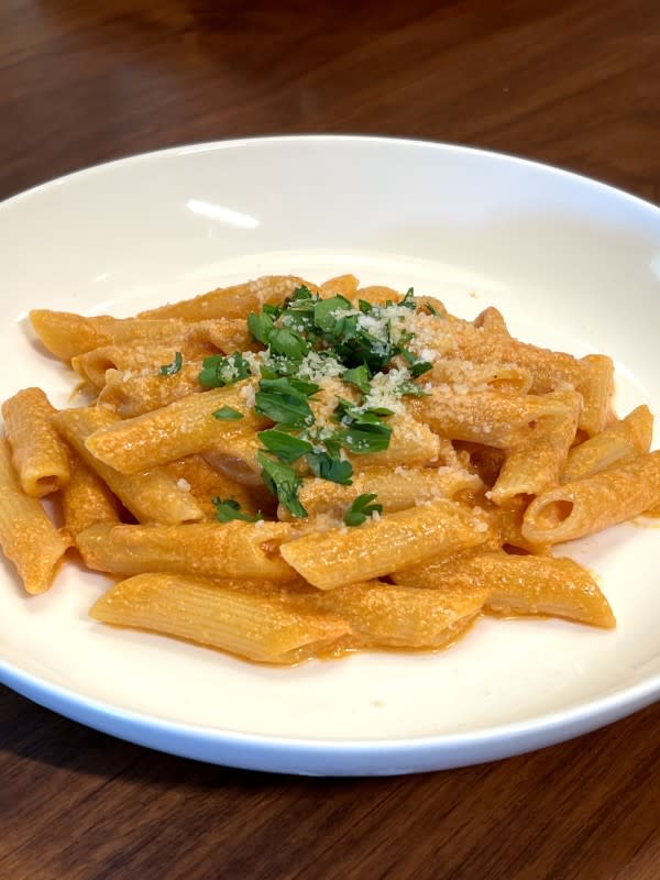 <p>Theresa Greco</p><p>This high-protein, creamy tomato pasta is an easy dinner recipe full of flavor from homemade marinara sauce and cottage cheese.</p><p><strong>Get the recipe: <a href="https://parade.com/recipes/high-protein-pasta" rel="nofollow noopener" target="_blank" data-ylk="slk:Feel Good Foodie's Cottage Cheese Pasta Recipe;elm:context_link;itc:0;sec:content-canvas" class="link rapid-noclick-resp">Feel Good Foodie's Cottage Cheese Pasta Recipe</a></strong></p>