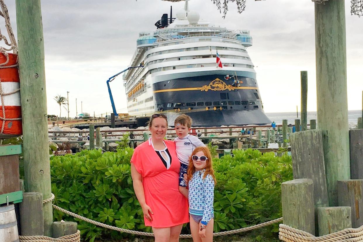 Leslie Harvey with her kids, Charles and Virginia. Their family took a Disney Cruise Line cruise in 2017.