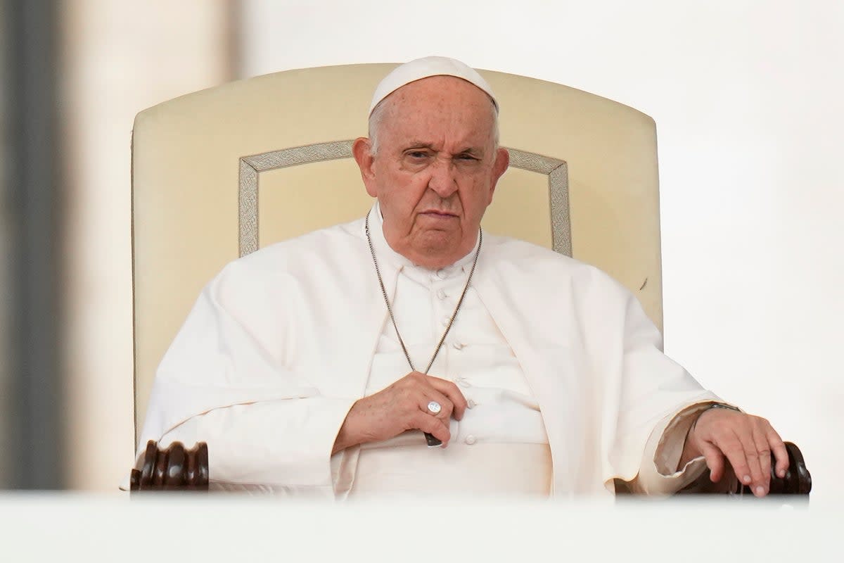 File. Pope Francis during his weekly general audience in St Peter’s Square at The Vatican, on 18 October 2023 (Associated Press)