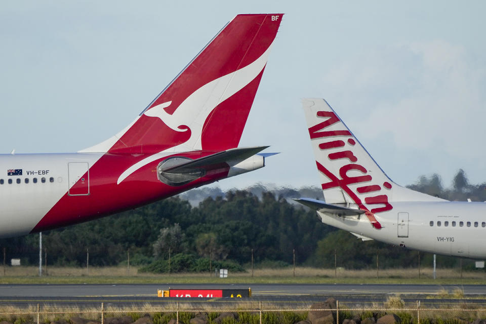 Qantas and Virgin Australia plane tails