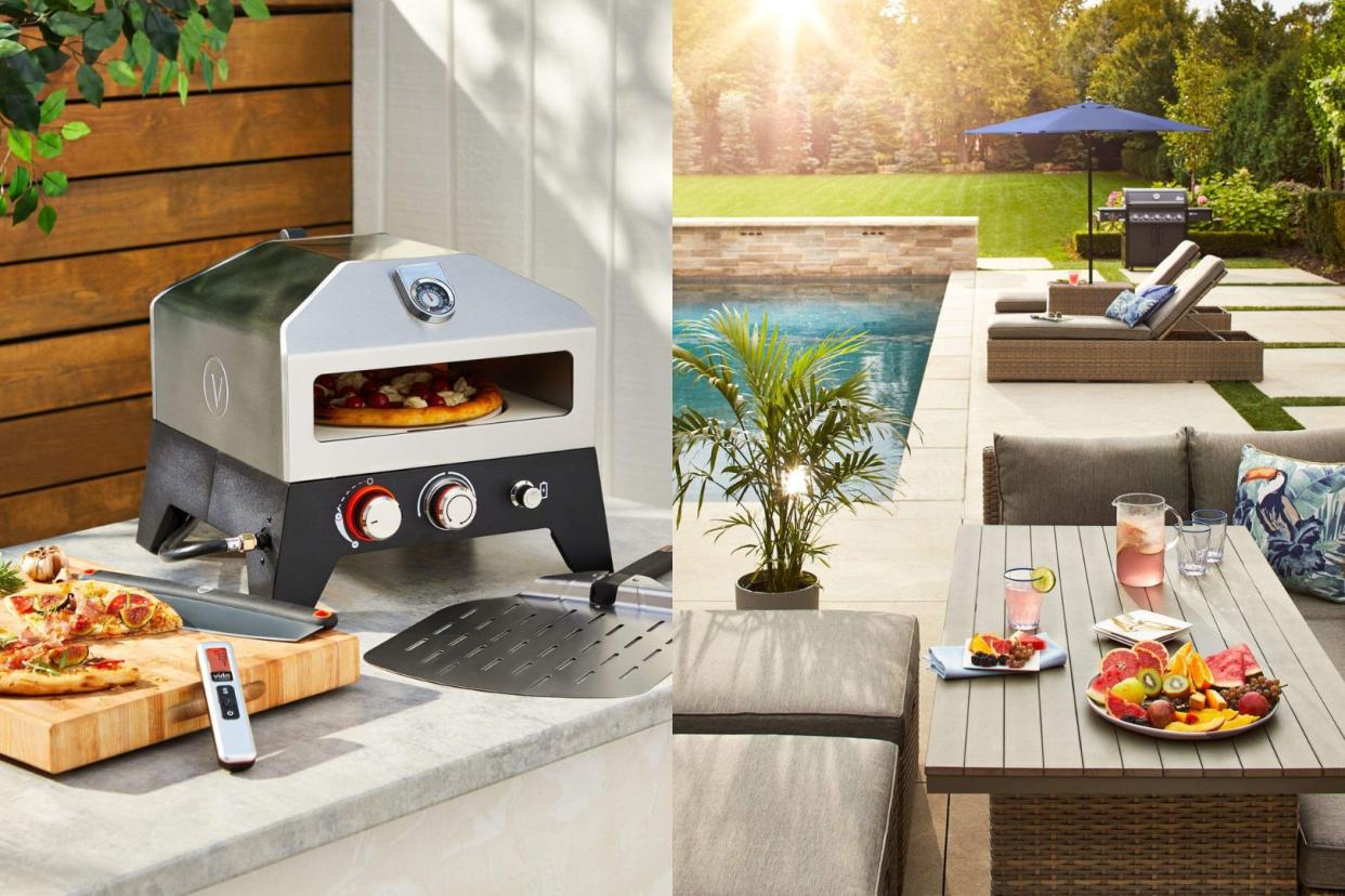 a canadian tire pizza oven and outdoor furniture