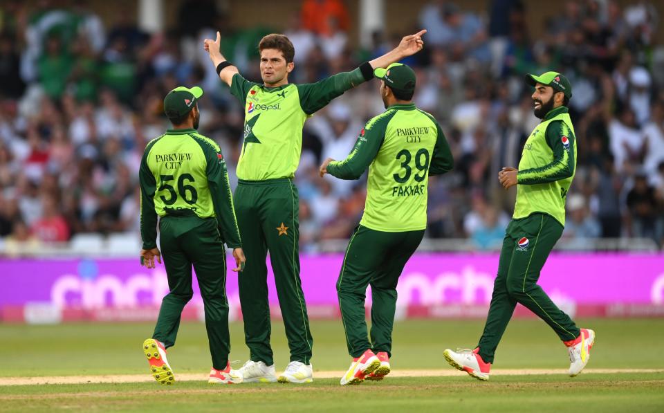 Shaheen Shah Afridi celebrates the wicket of Dawid Malan (Getty Images)