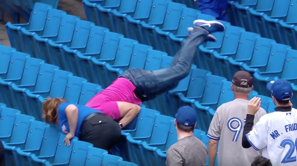 Was a baseball worth the risk of injury, shame and beer spillage for this dedicated Blue Jays fan? (MLB)