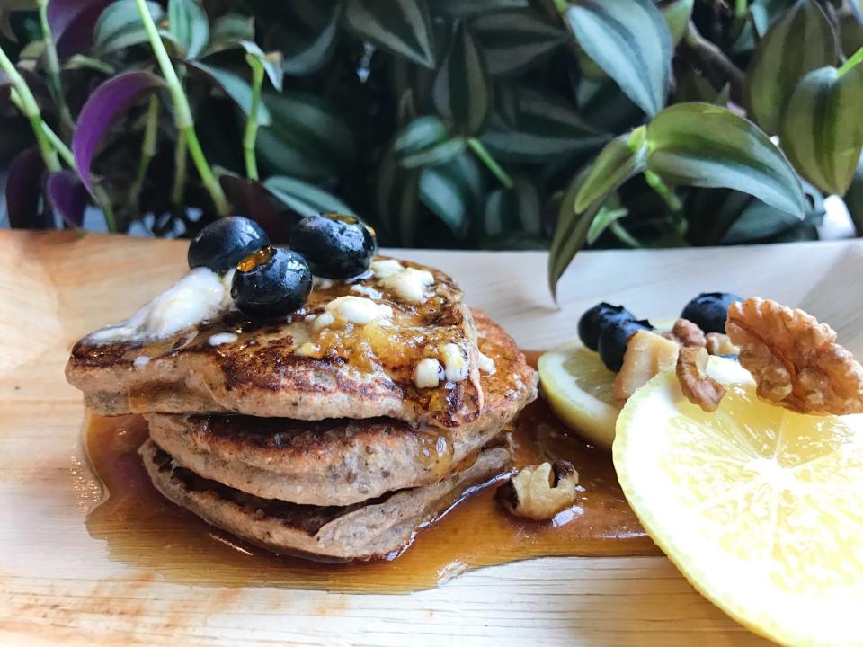 <p>They may look indulgent, but the Leaning Tower of Pancakes at healthy eatery MOTHER is plant-based , gluten-free and refined sugar-free but still tasty, flavoured with lemon and cardamom and served with lemon, maple syrup, berries and coconut yoghurt. Something to add that touch of virtue to Shrove Tuesday. [Photo: Samphire] </p>