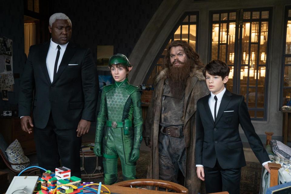 Fun for the family: Anozie, left, as Domovoi Butler, with Lara McDonnell, Josh Gad and Ferdia Shaw in Artemis Fowl(Nicola Dove)