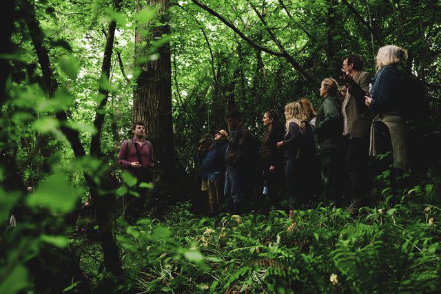 <p>Sophy Roberts</p> Pilgrims pause along the route to hear a song.