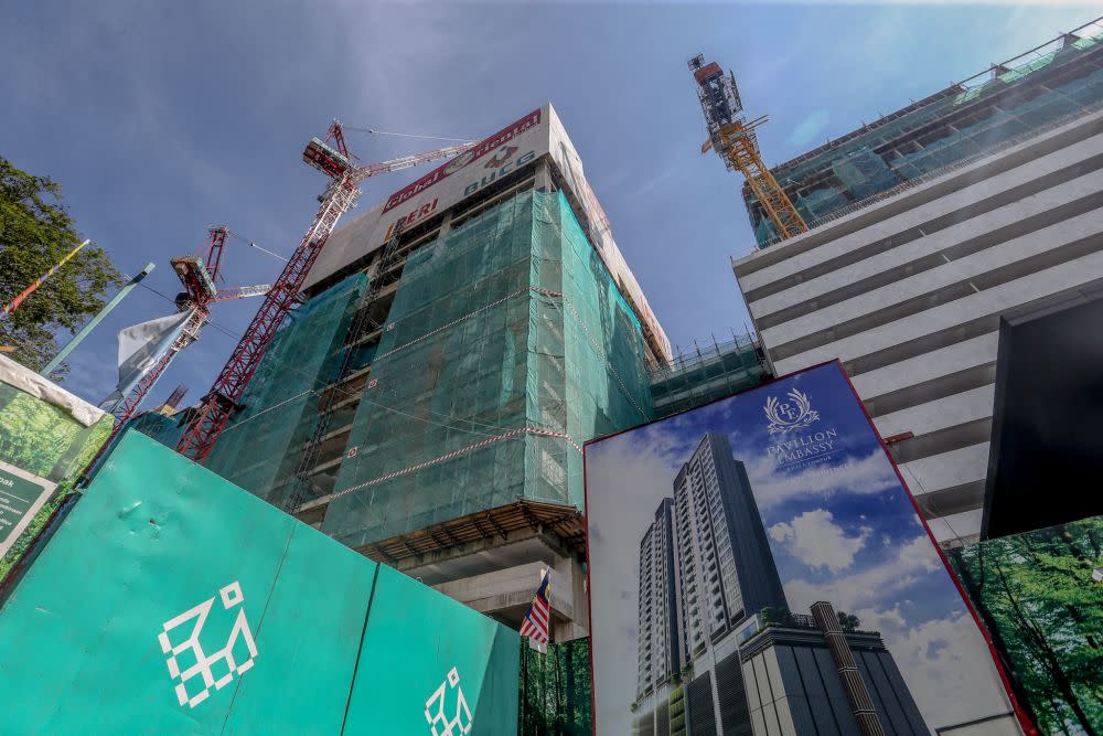 A general view of the Pavilion Embassy construction site on Jalan Ampang, Kuala Lumpur May 3, 2020. — Picture by Firdaus Latif
