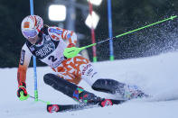 Slovakia's Petra Vlhova speeds down the course during an alpine ski, women's World Cup slalom race, in Zagreb, Croatia, Wednesday, Jan. 4, 2023. (AP Photo/Giovanni Auletta)