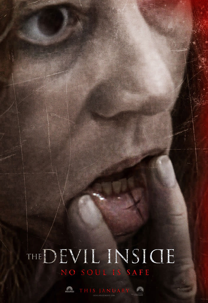 <a href="http://movies.yahoo.com/movie/the-devil-inside/" data-ylk="slk:THE DEVIL INSIDE;elm:context_link;itc:0;sec:content-canvas" class="link ">THE DEVIL INSIDE</a> (2012) – The poster for this flick features a pic of a crazed woman flashing the inside of her lower lip. It’s the sort of terrifying image that recalls the time when your Aunt Rita drank too much gin over the holidays and started talking in detail about her bridgework. The actual flick for this found-footage demonic possession yarn is cheap, forgettable and derivative. Critics hated it, giving the movie a mere 7% fresh rating on Rotten Tomatoes.