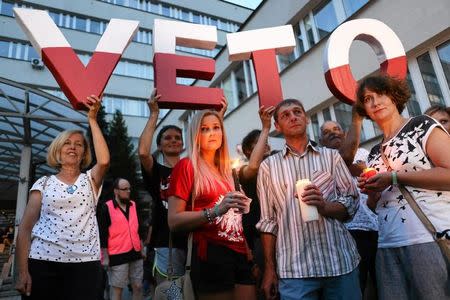 People protest against the Supreme Court legislation in Krakow, Poland, July 20, 2017. Agencja Gazeta/Jakub Porzyck/via REUTERS