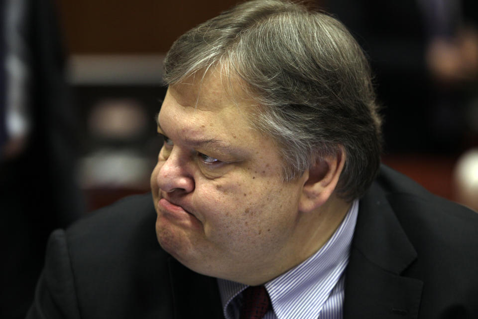 Greek Finance Minister Evangelos Venizelos waits for the start of a meeting of EU finance ministers at the EU Council building in Brussels on Tuesday, March 13, 2012. The decision to give Spain some more leeway on cutting this year's deficit is already triggering demands for more fiscal leniency for other European countries. Finance ministers from the eurozone said Monday that Spain will be allowed to run a deficit of 5.3 percent of gross domestic product this year, above the original 4.4 percent target. (AP Photo/Virginia Mayo)