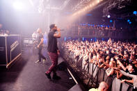 LEICESTER, UNITED KINGDOM - SEPTEMBER 23: Skepta and Wiley perform on stage at O2 Academy Leicester on September 23, 2012 in Leicester, United Kingdom. (Photo by Ollie Millington/Redferns via Getty Images)