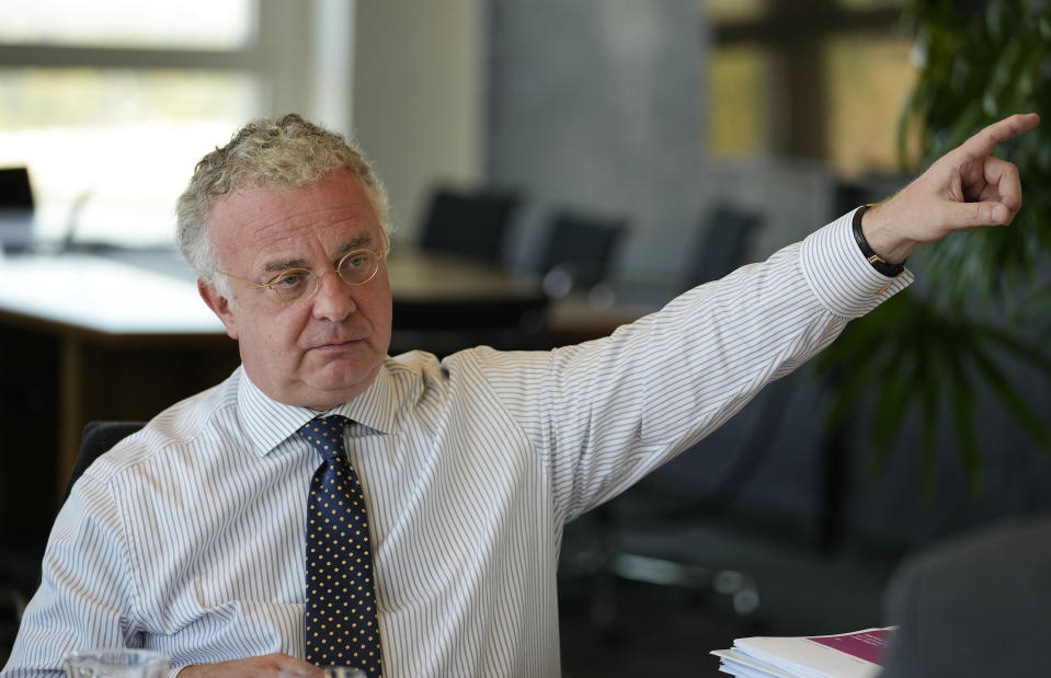 CEO Christian Kullmann of German specialty chemicals company Evonik Industries talks to the Associated Press during an interview at the headquarters in Essen, Germany, Thursday, Sept. 7, 2023. (AP Photo/Martin Meissner)