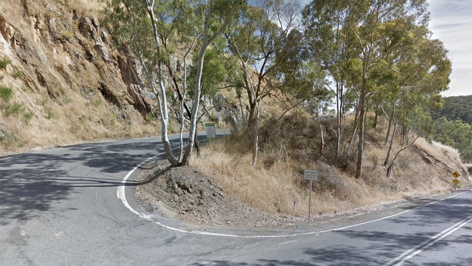 The 27-year-old fell from a 25 metre cliff. Pictured is the intersection of Gorge Road and Torrens Hill Road at Paracombe in SA.