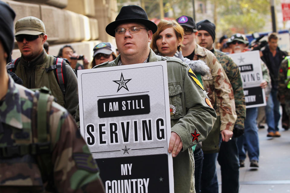 Iraq Veterans Against War March To Occupy Wall St Encampment