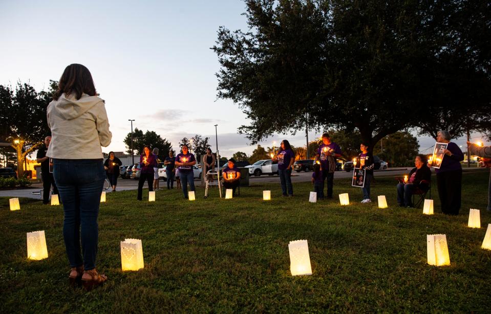 A candlelight vigil was held for Laura Candia by The Shelter for Abused Women & Children at the Immokalee Library in Immokalee on Thursday, Oct. 26, 2023. Candia was shot and killed on Sept. 16, 2023, in what authorities say was a domestic violence incident. The suspect, Michael Maldonado is in jail. CandiaÕs grandmother, Olga Welch was in the car and shot multiple times.