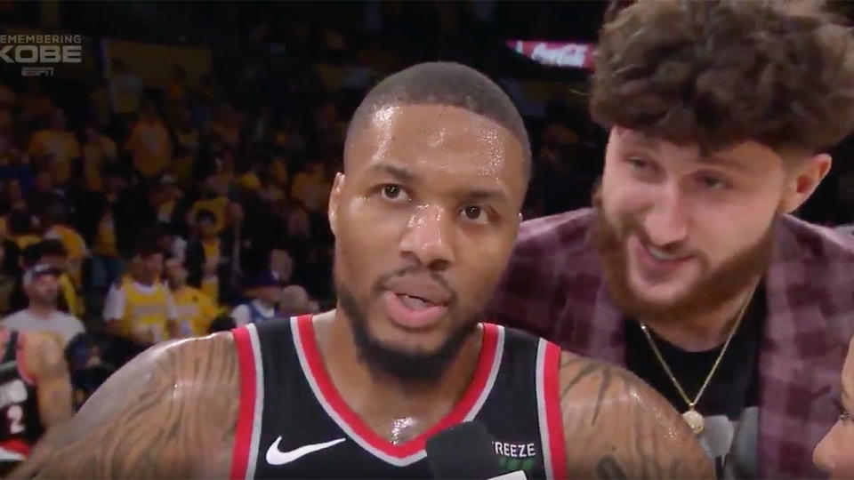 Jusuf Nurkic interrupted Damian Lillard during an interview about Kobe Bryant.