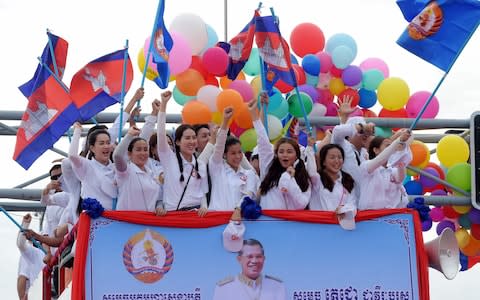 Cambodia goes to the polls on July 29. The ruling Cambodian People's Party is expected to win as the main opposition party has been dissolved - Credit: Tang Chhin Sothy/AFP