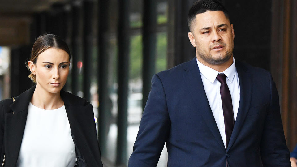 Jarryd Hayne, pictured here at Downing Centre District Court in Sydney.