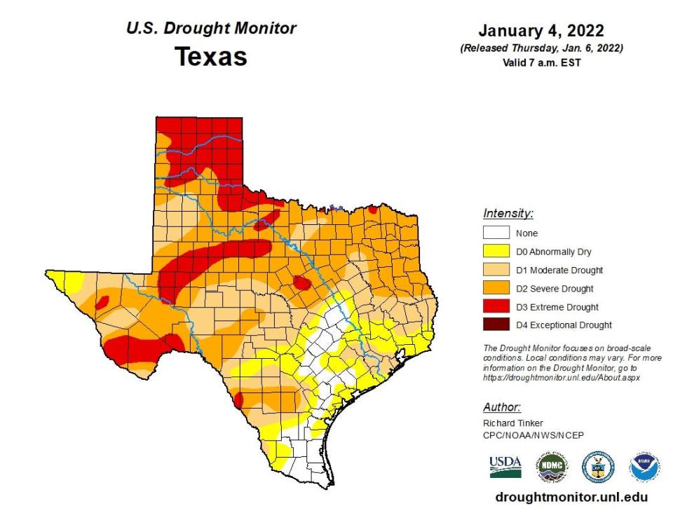 The U.S. Drought Monitor for the state of Texas.