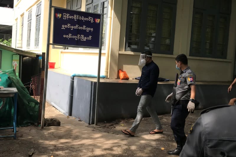 Burmese-Canadian preacher David Lah, who is accused of organising prayers in defiance of restrictions on gatherings imposed by the government during a lockdown due to coronavirus disease (COVID-19) outbreak, arrives at a court in Yangon,