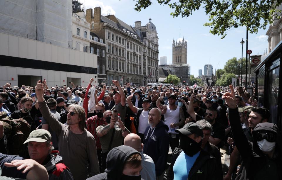 A crowd of right-wing protesters in central London (Getty Images)