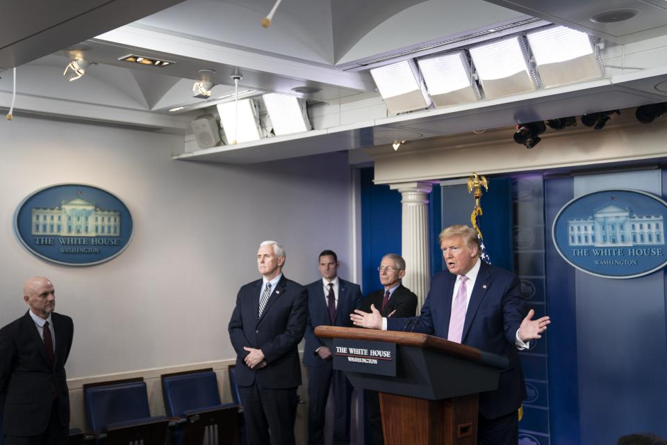 President Donald Trump speaks at a press briefing on April 4, 2020.